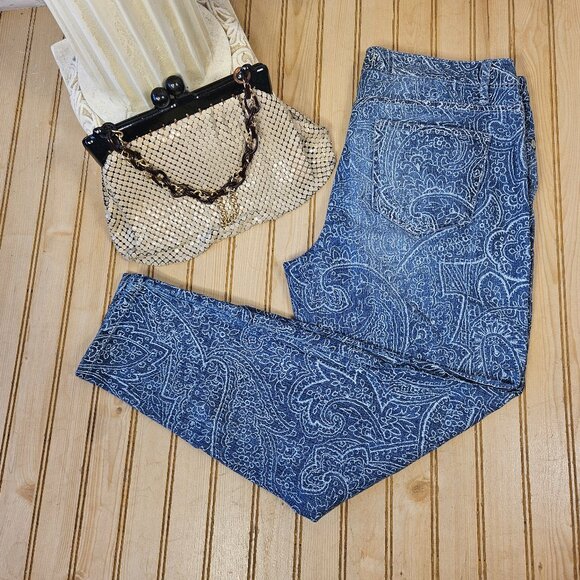 Nine West Vintage America Size 30/10R Blue Paisley Matchstick Skinny Ankle Jeans - Picture 1 of 10